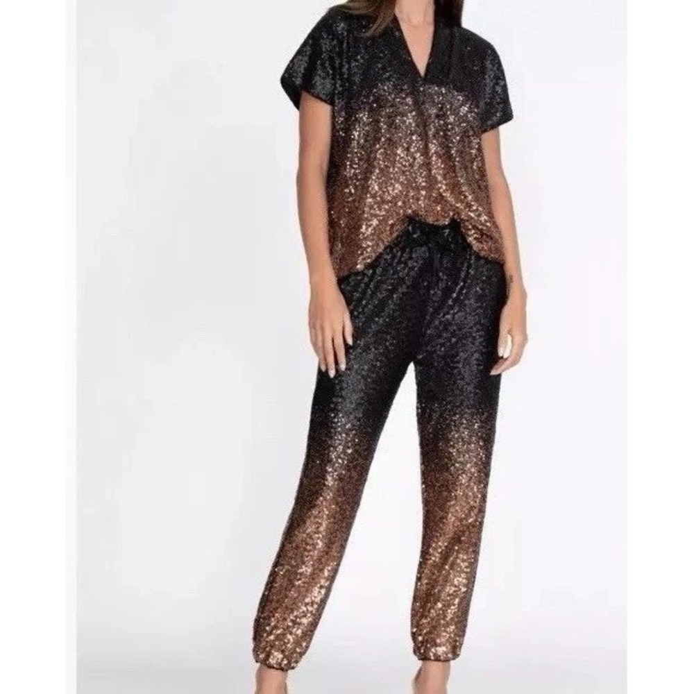 Johnny Was Sequin Gold Jett Jogger Pants Women's XXL Ombré Drawstring Sparkle